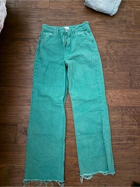 Zara Teal Wide-Leg High-Rise Jeans